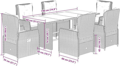 Polyrattan Gartenmöbel Set 6 Personen mit Tisch und 6 Hochlehner Stühlen Grau