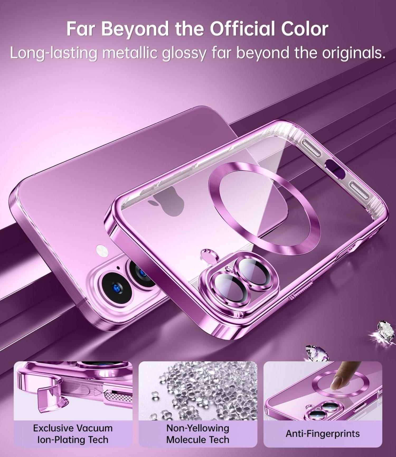 JUESHITUO iPhone 16 Plus Hülle mit Schutzfolie & Magnet, Stoßfest, Kratzfest, Pink