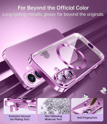 JUESHITUO iPhone 16 Plus Hülle mit Schutzfolie & Magnet, Stoßfest, Kratzfest, Pink