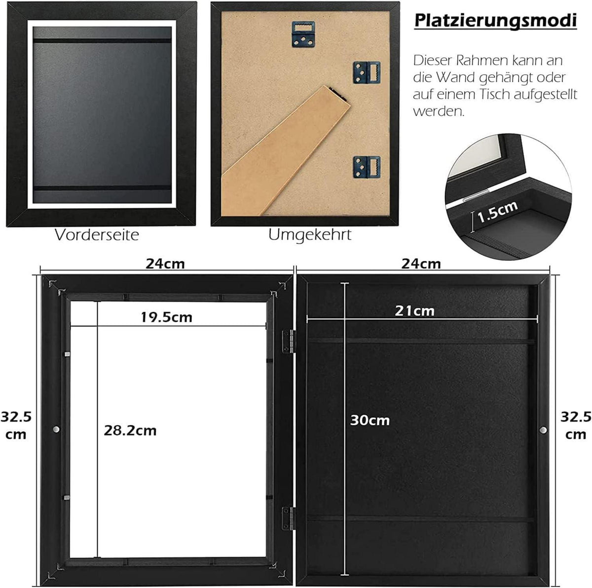 Atildp 1 Stück A4 Bilderrahmen 21x30cm Hölzerner Fotorahmen Schwarz