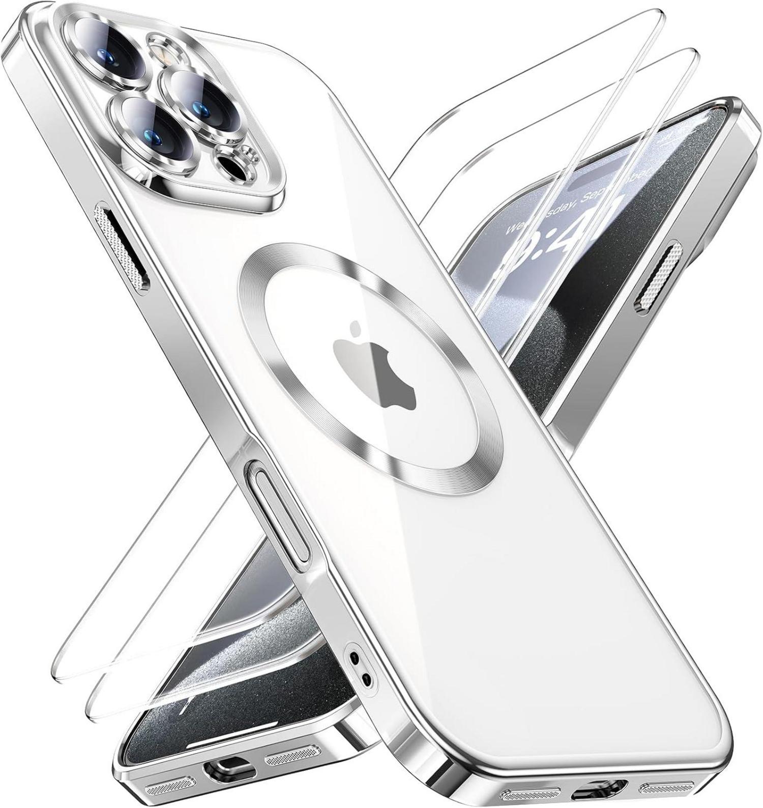 JUESHITUO iPhone 16 Pro Hülle mit 2 Schutzfolien Silber