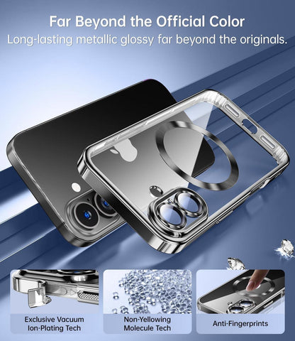 JUESHITUO iPhone 16 Hülle mit Schutzfolie [Militärstandard] [Starke Magnete] Schwarz