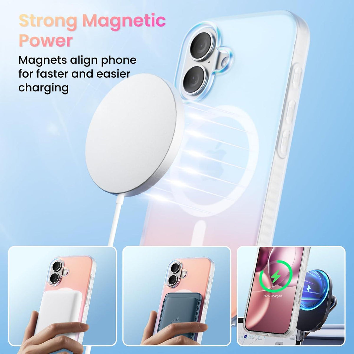 ORNARTO Hue iPhone 16 Hülle Magsafe [Fluoreszierender Farbverlauf] stoß- und kratzfeste Case - Abendrot