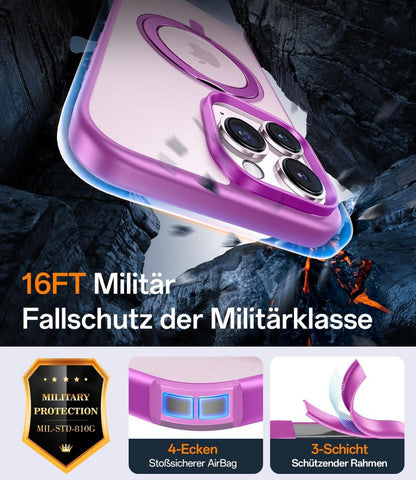 iPhone 16 Pro Max Hülle Schutzhülle mit 360° Stand Funktion Pink