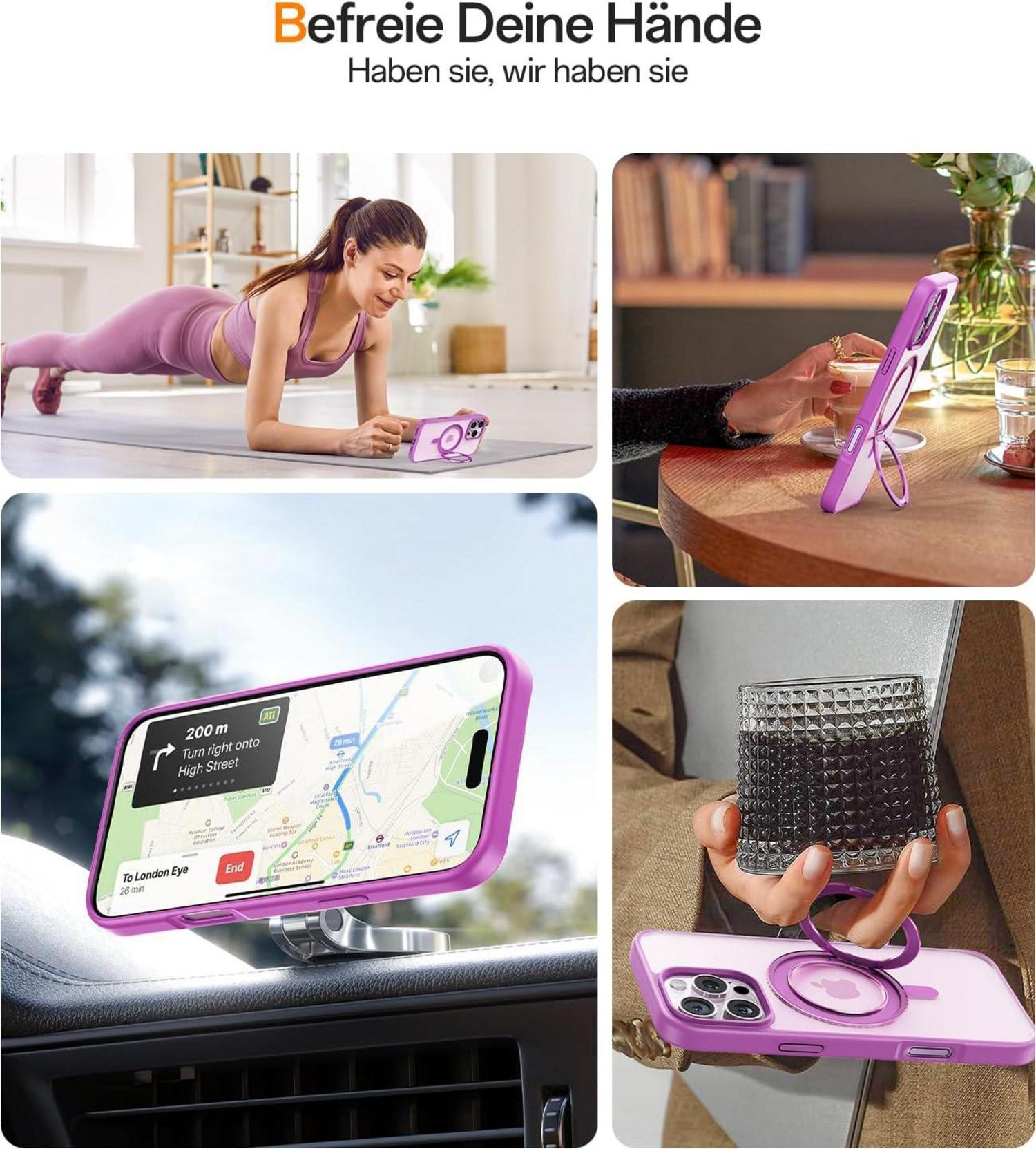 iPhone 16 Pro Max Hülle Schutzhülle mit 360° Stand Funktion Pink