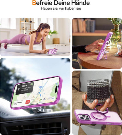 iPhone 16 Pro Max Hülle Schutzhülle mit 360° Stand Funktion Pink
