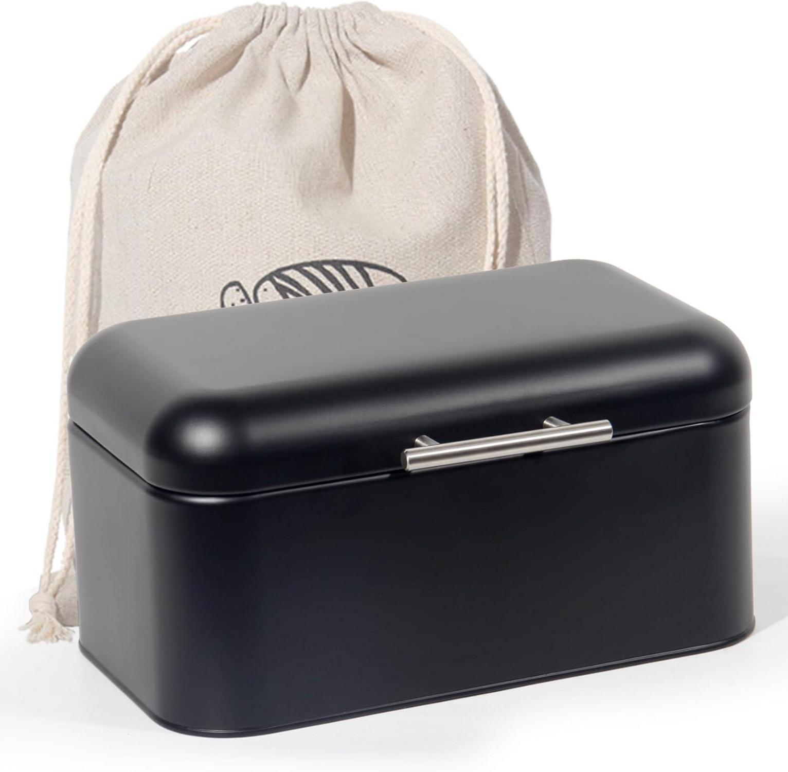Brotkasten Metall Edelstahlgriff Retro Box Schwarz 30cm