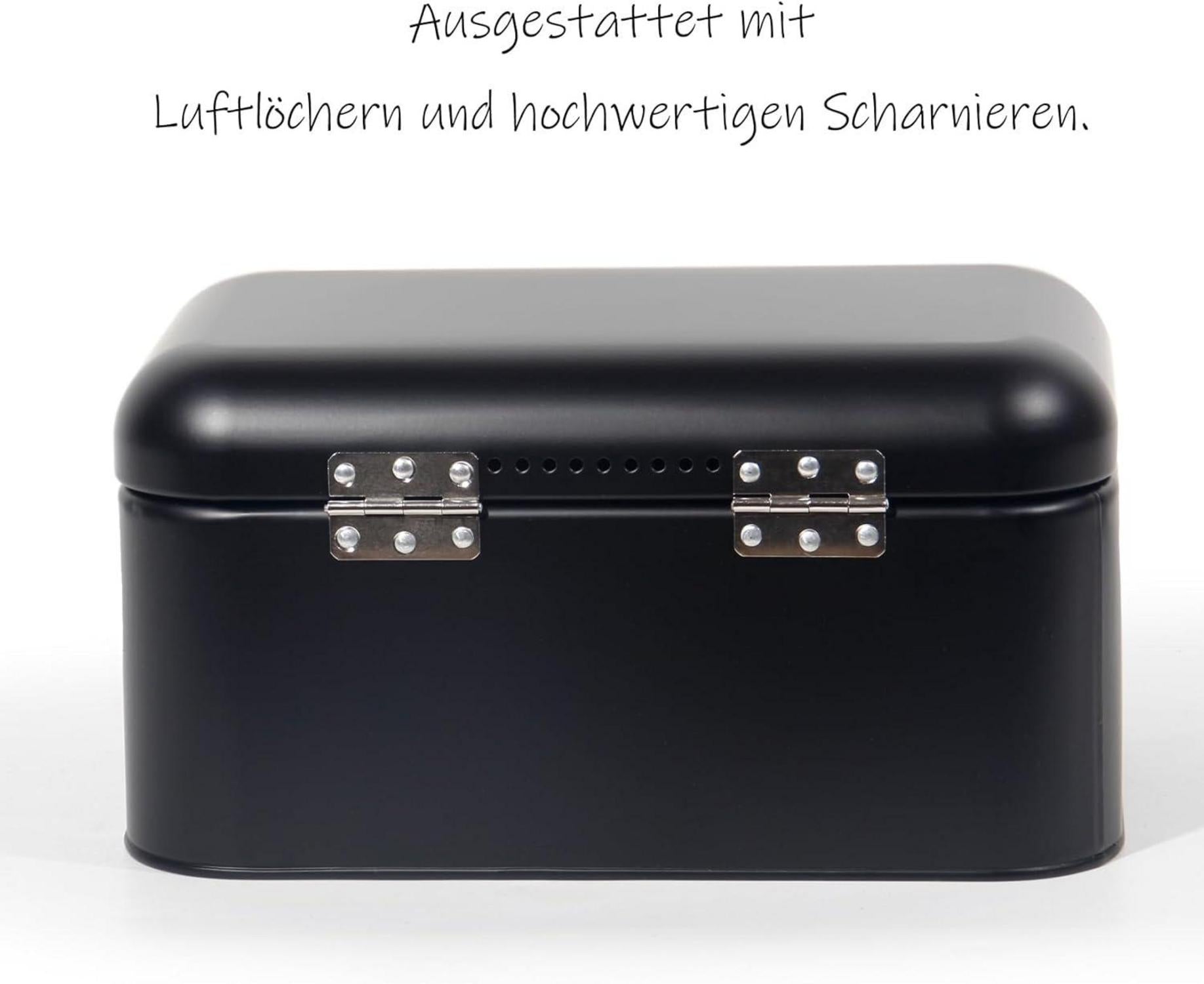 Brotkasten Metall Edelstahlgriff Retro Box Schwarz 30cm