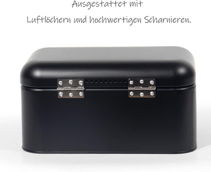 Brotkasten Metall Edelstahlgriff Retro Box Schwarz 30cm