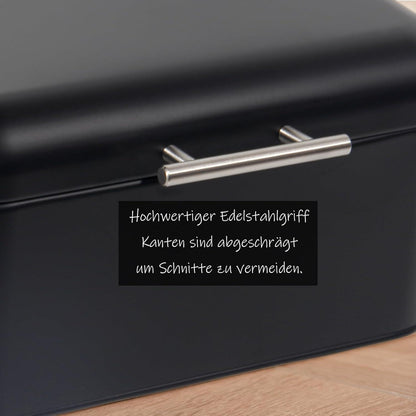 Brotkasten Metall Edelstahlgriff Schwarz Retro Box 30cm