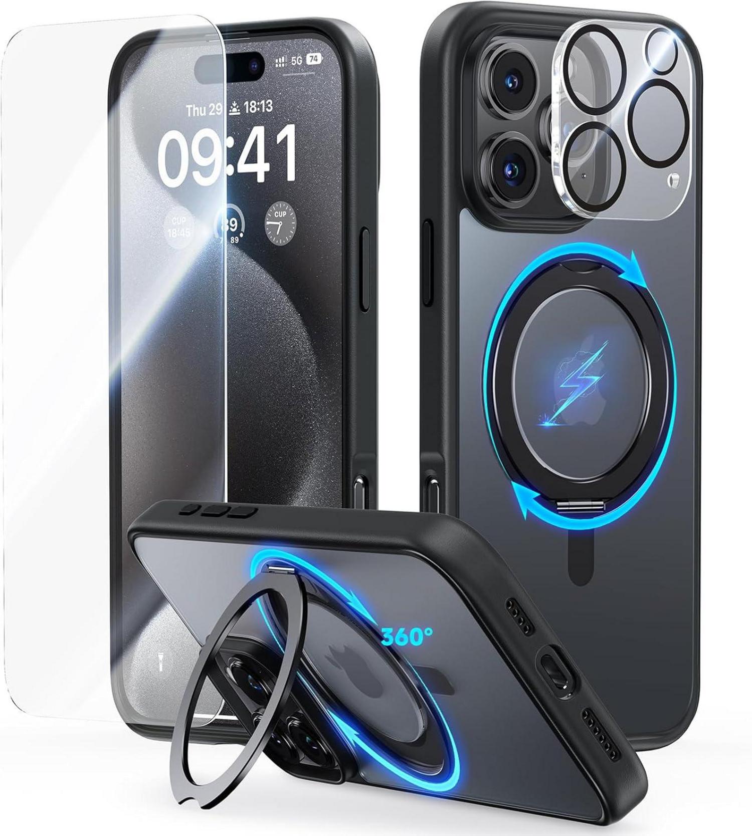 360° Magic Stand iPhone 16 Pro Hülle Militärschutz Unsichtbarer