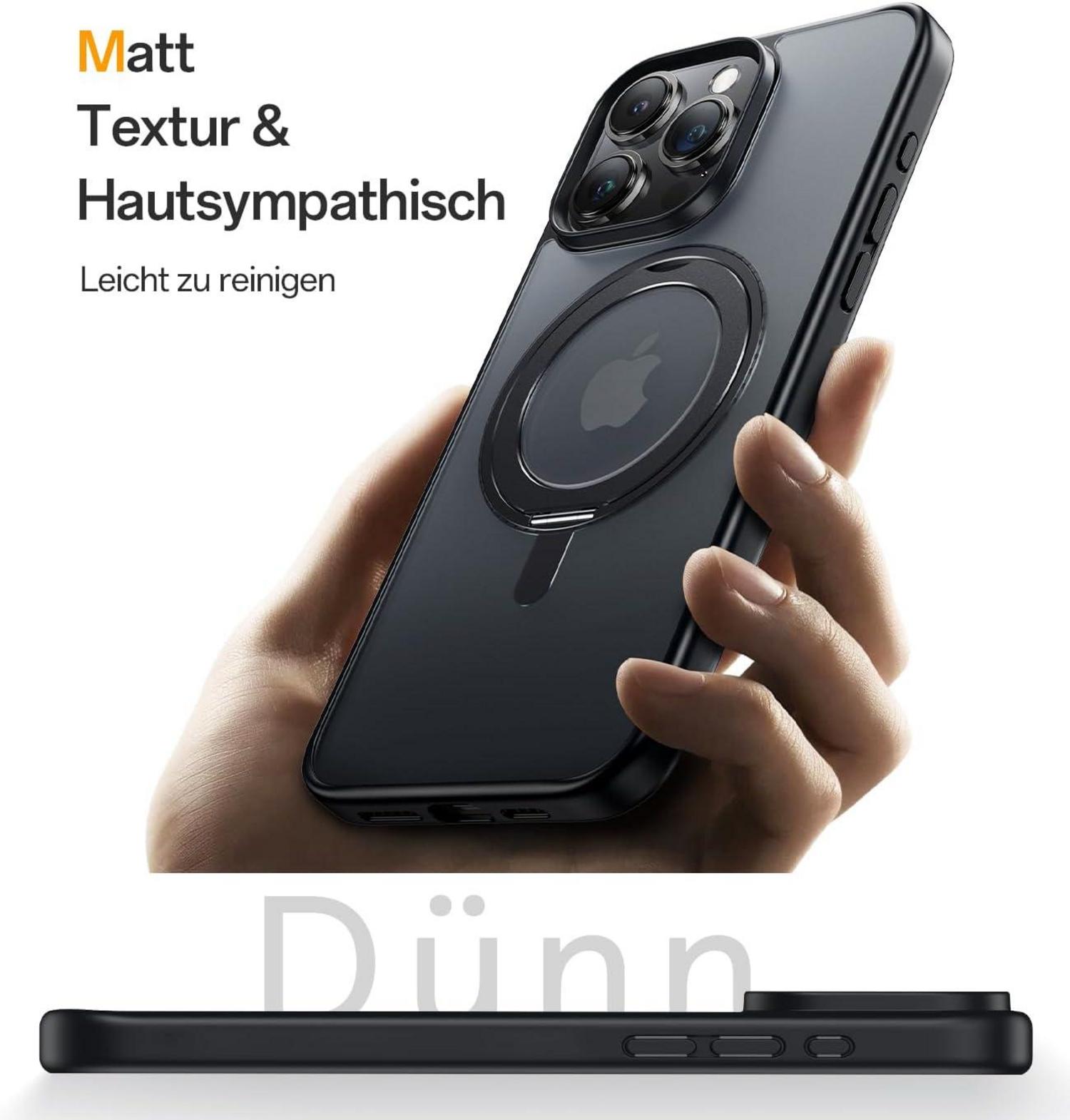 360° Magic Stand iPhone 16 Pro Max Hülle [Militärschutz] Schwarz