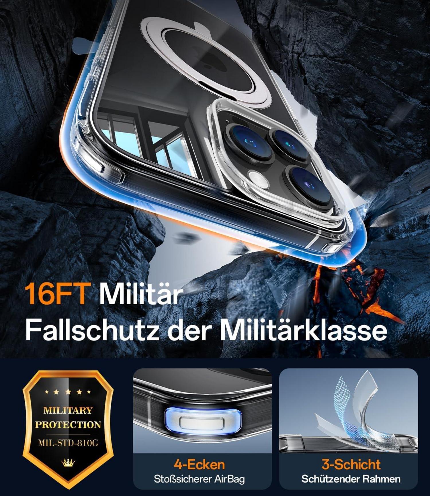 JUESHITUO 360° Magie Stand iPhone 16 Pro Max Hülle Stoßfeste Schutzhülle