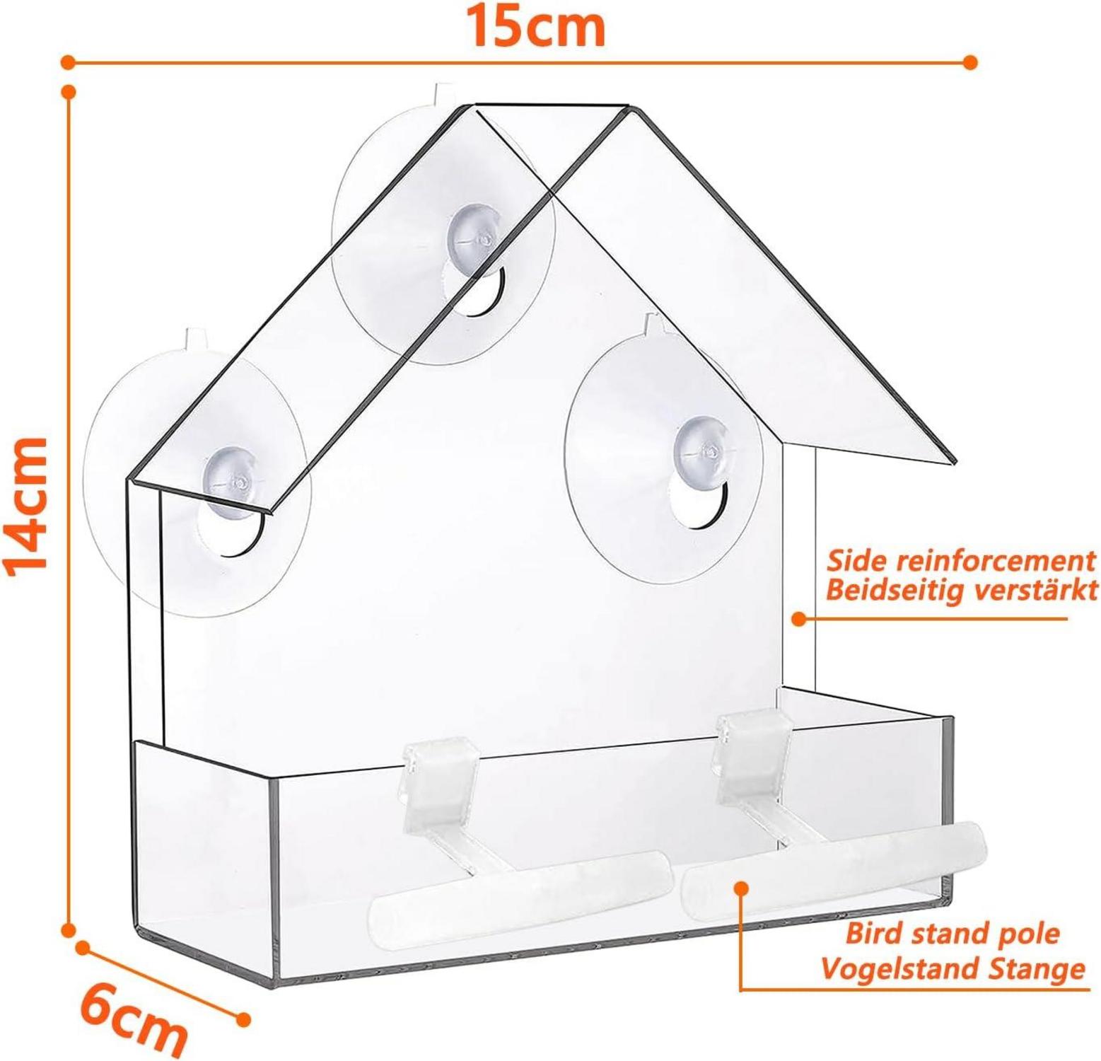 Transparentes Vogelhäuschen aus Acryl mit Saugnäpfen und
