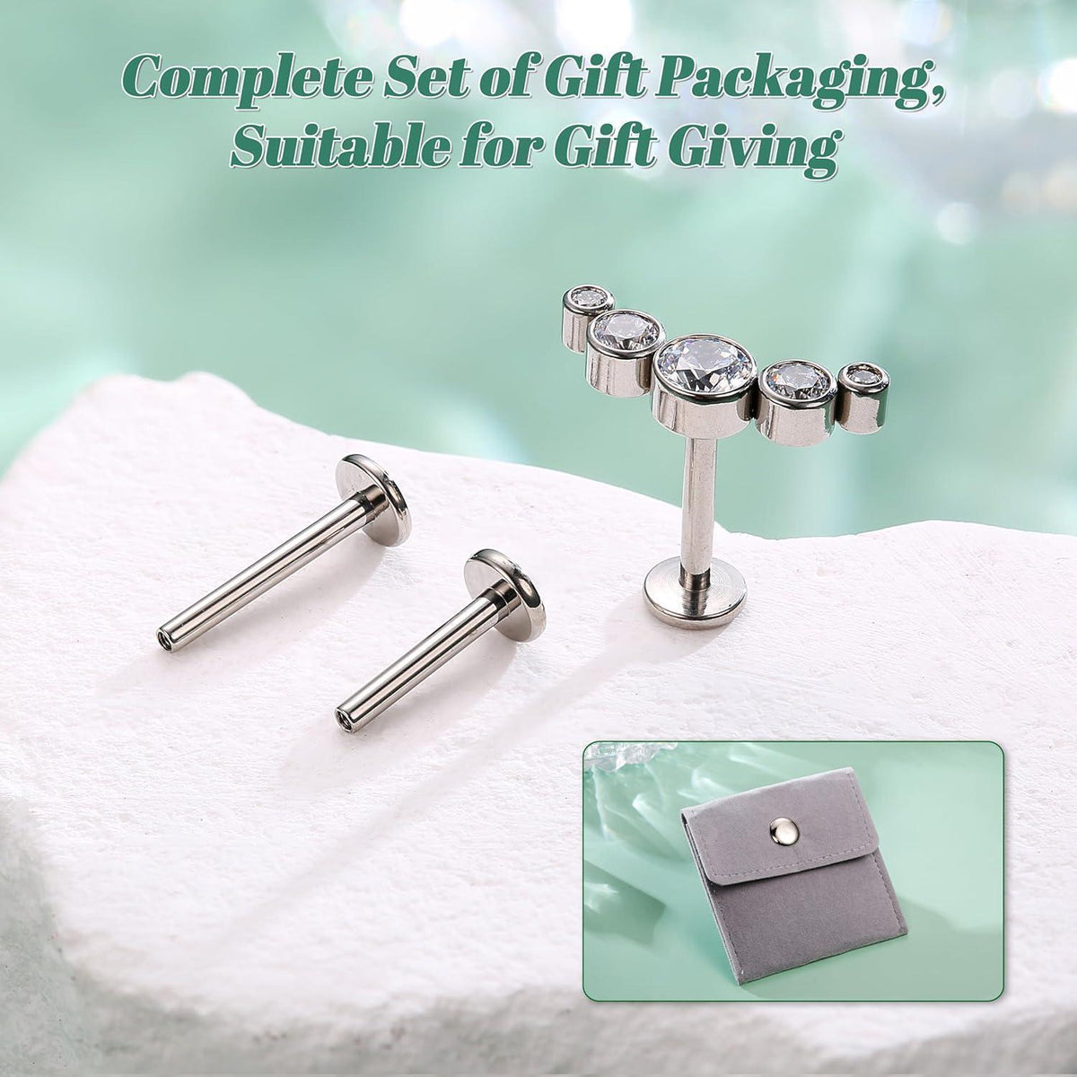 G23 Titan Helix Tragus Labret Piercing Innengewinde 3 Längen 5CZ