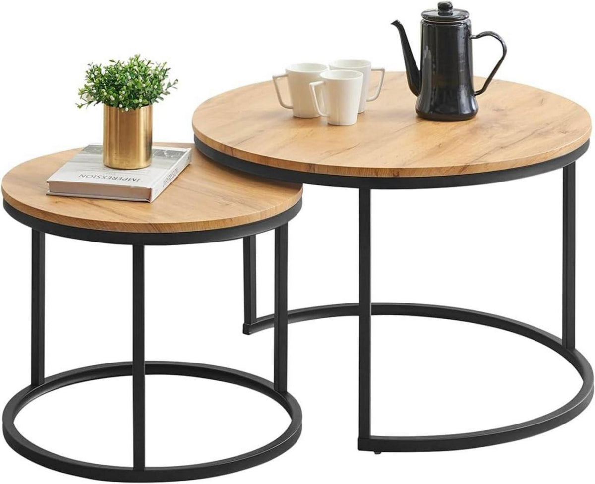 Moderne Couchtische Set Schwarz Metallgestell Holz 70x70 & 50x50 cm