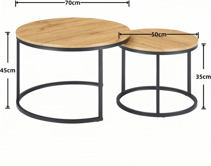 Moderne Couchtische Set Schwarz Metallgestell Holz 70x70 & 50x50 cm