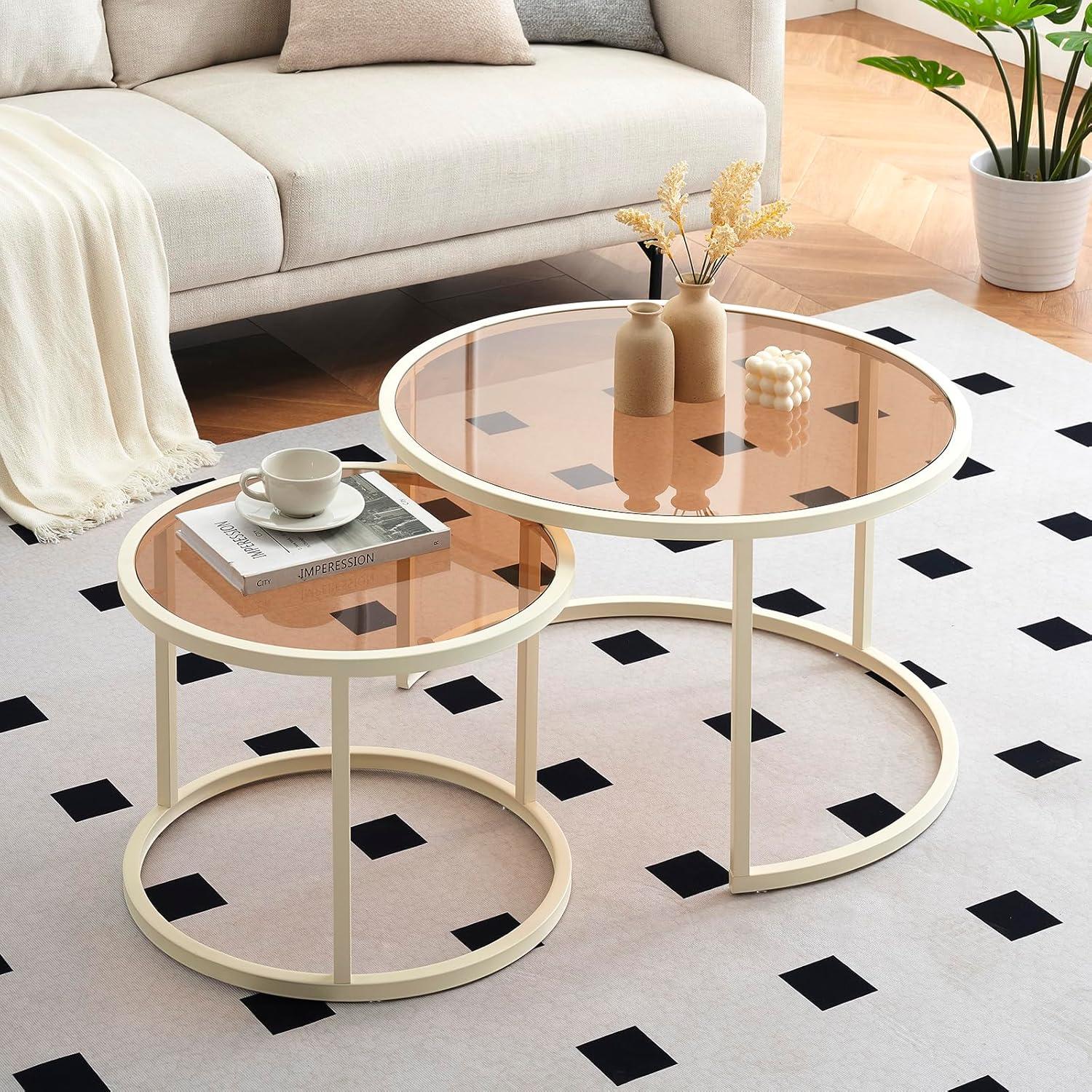 Moderner Couchtisch Glas in Weiß mit brauner Glasplatte 2er
