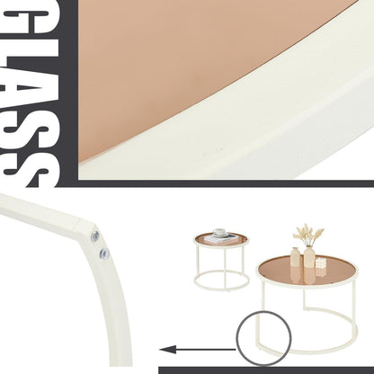 Wohnzimmertisch Glas Weiß Braunes Runder Couchtisch Set Modern 2er-Set 70x70x45