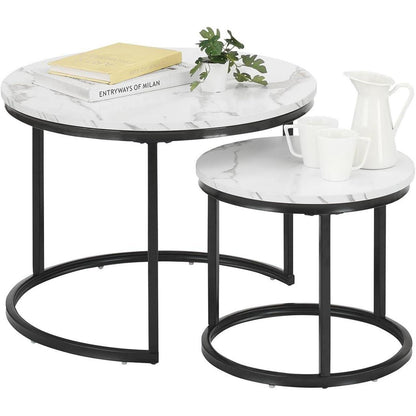 Runder Couchtisch Marmor Optik 2er Set Schwarz Weiß