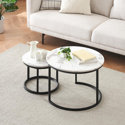 Runder Couchtisch Marmor Optik 2er Set Schwarz Weiß