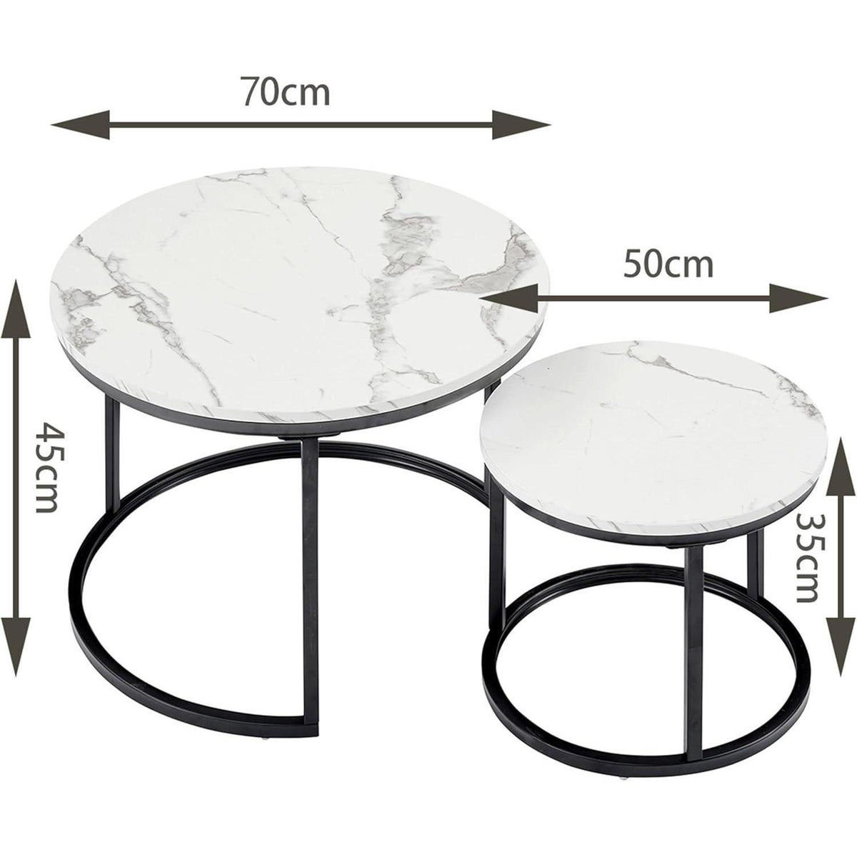 Runder Couchtisch Marmor Optik 2er Set Schwarz Weiß