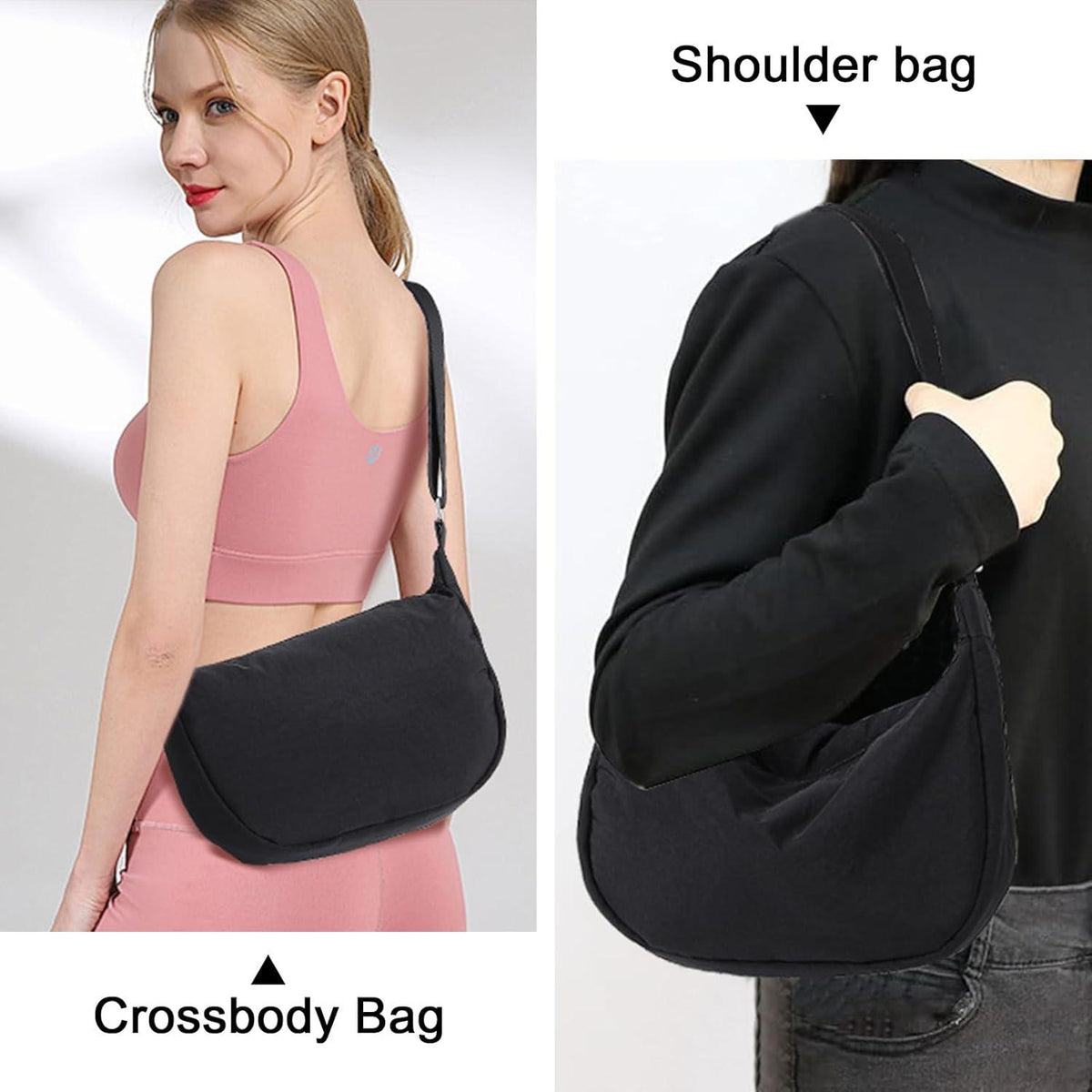 Miss Lulu Damen Halbmond Crossbody Nylon Umhängetasche Tragbare Schultertasche