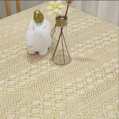 Rechteckige Häkel Tischdecke Beige Baumwolle Vintage Spitze 100x140cm
