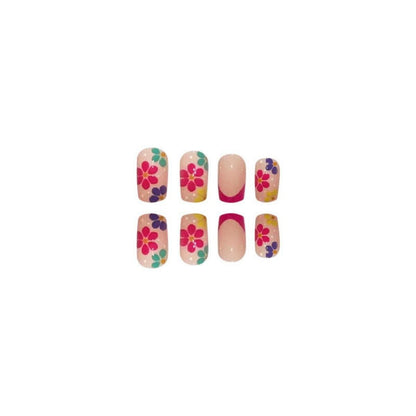 24 Stück Kurze Blumen Nägel Muster Press on Nails Eckig Glossy Fake Fingernägel