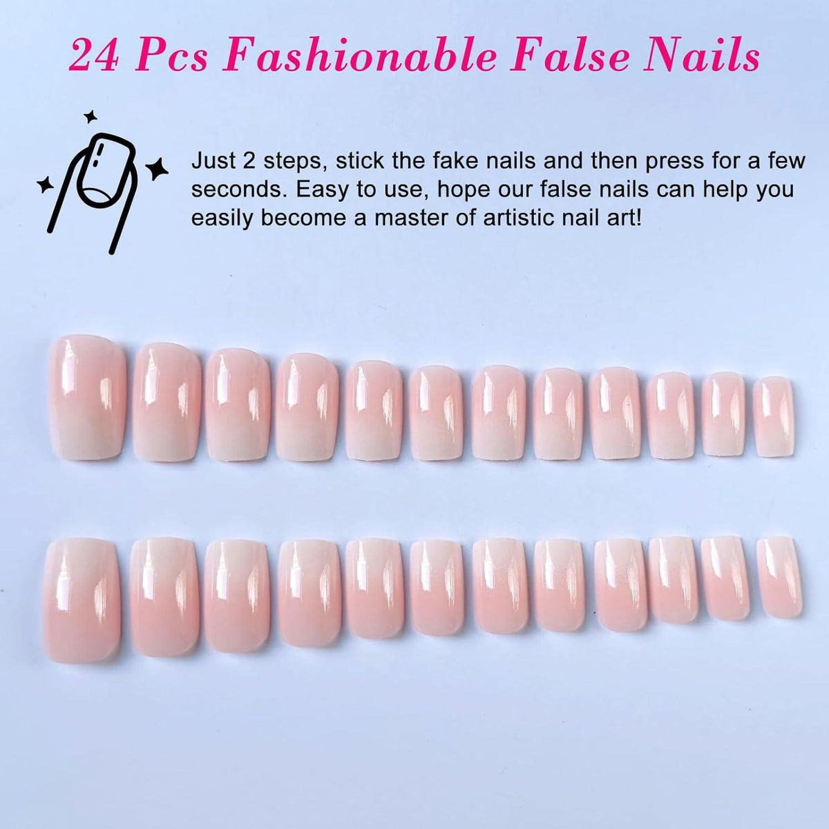 Ceboic 24 Stück Künstliche Nägel in Rosa Weiß Farbverlauf