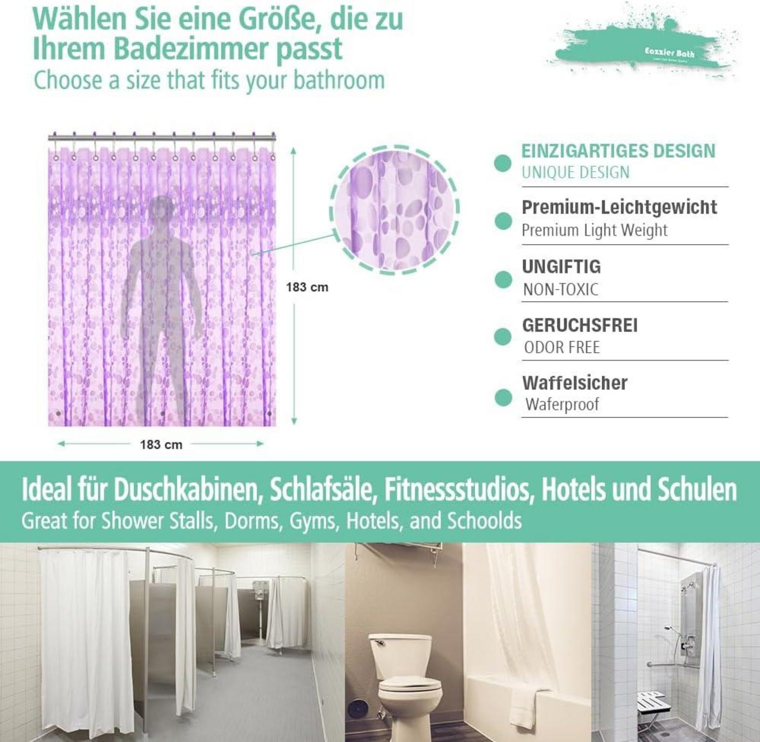 Eazzier Bath Dünner 3D-Eva-Duschvorhang 180x180cm lila