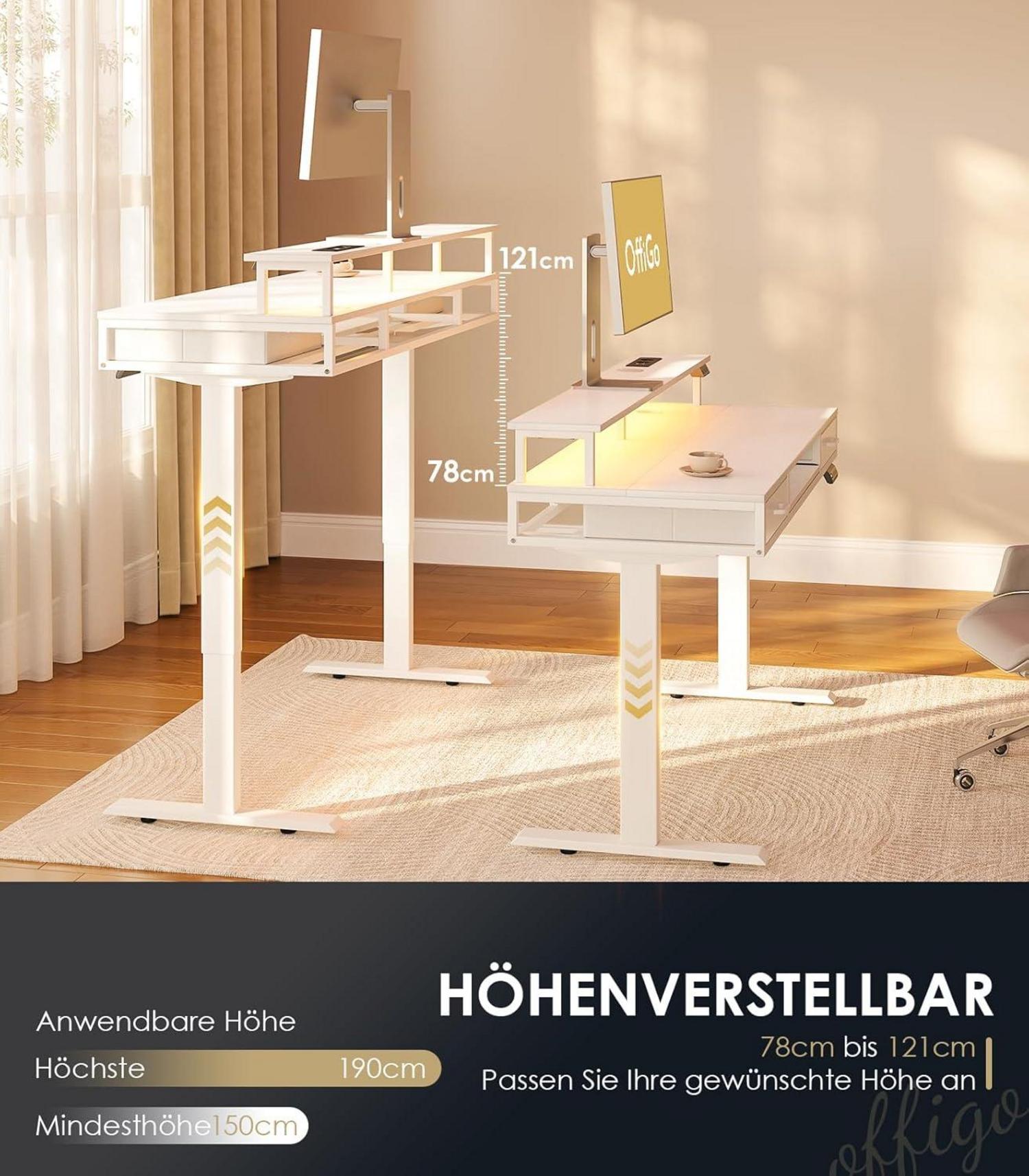 Höhenverstellbarer Schreibtisch mit Schubladen und