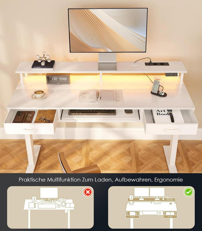 Höhenverstellbarer Schreibtisch 140cm mit Schubladen und