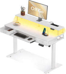 Höhenverstellbarer Schreibtisch mit USB, LED, Schubladen, 120