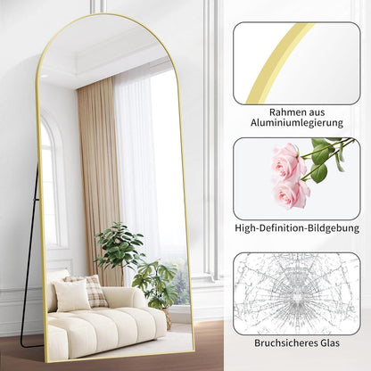 Ganzkörperspiegel Bogenförmig 192x85cm mit Goldrahmen – Stand- & Wandspiegel