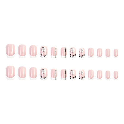 24 Stück Blumen Nägel Weiß French Square Fake Nails Mittel