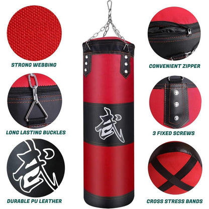 Boxsack Set Heavy Duty 120cm Rot mit Haken & Bandagen