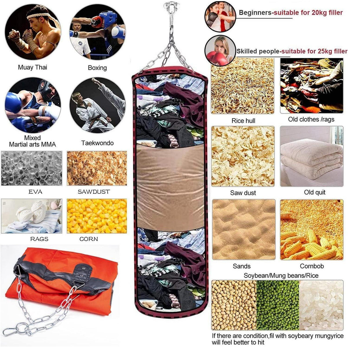 Boxsack Set Heavy Duty 120cm Rot mit Haken & Bandagen