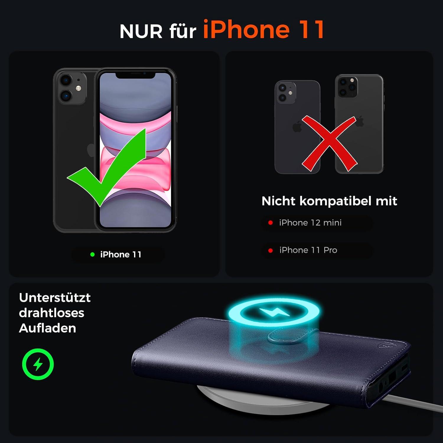 iPhone 11 Klapphülle Blau RFID Blocker Panzer Schutz Glas
