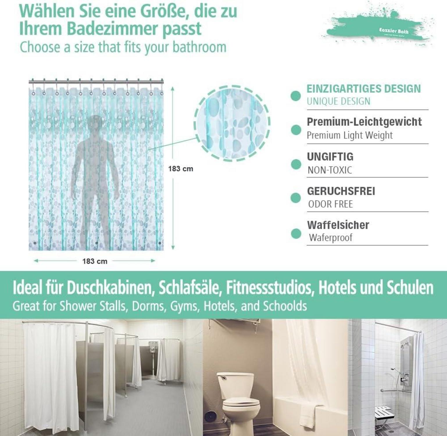 Eazzier Bath Standard 3D-Eva-Duschvorhang 180x180cm blaugrün