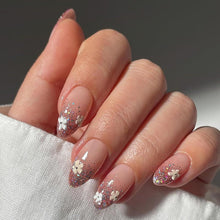 24 Stk Künstliche Nägel Mandel Glitzer Nude French Tip Nägel Blumen