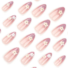 24 Künstliche Nägel Mandel Glitzer Nude Full Cover Press on