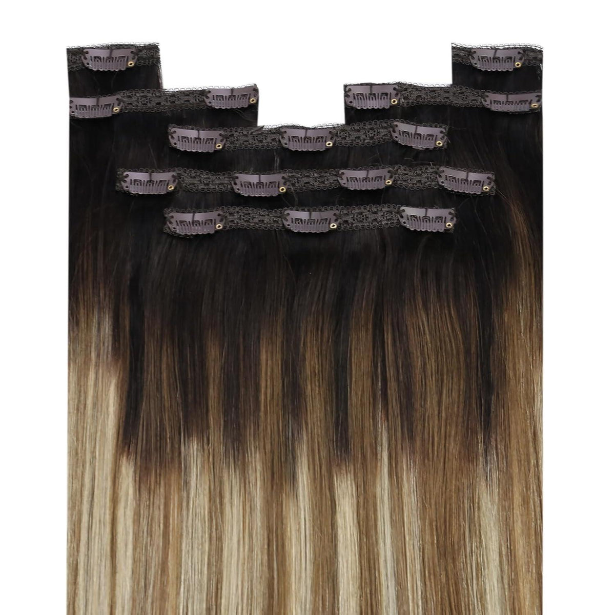 Echthaar Clip-in Extensions Balayage Braun Ombre Blond 45cm