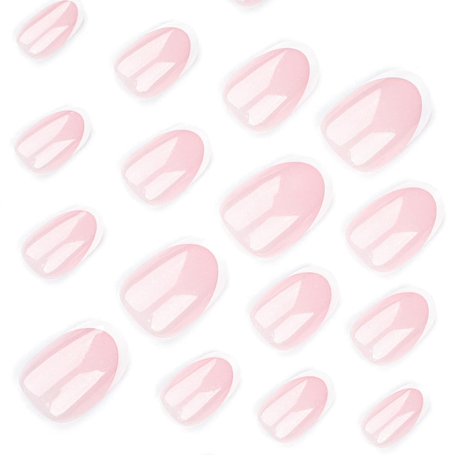 24er Set Oval Glitzer Nude Rosa Kunstnägel Press on Nails