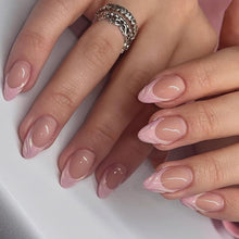 24er Set Kurze Mandelförmige Künstliche Nägel Nude French Rosa