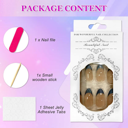 Press on Nails Mandel Glänzend Nude French Grün 24 Stück Falsche Nägel