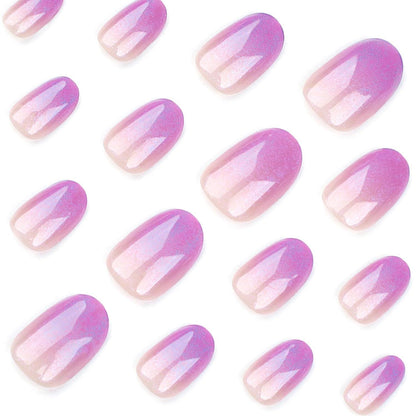 24er Set Künstliche Nägel, Rosa Lila Gradient, Oval, Press