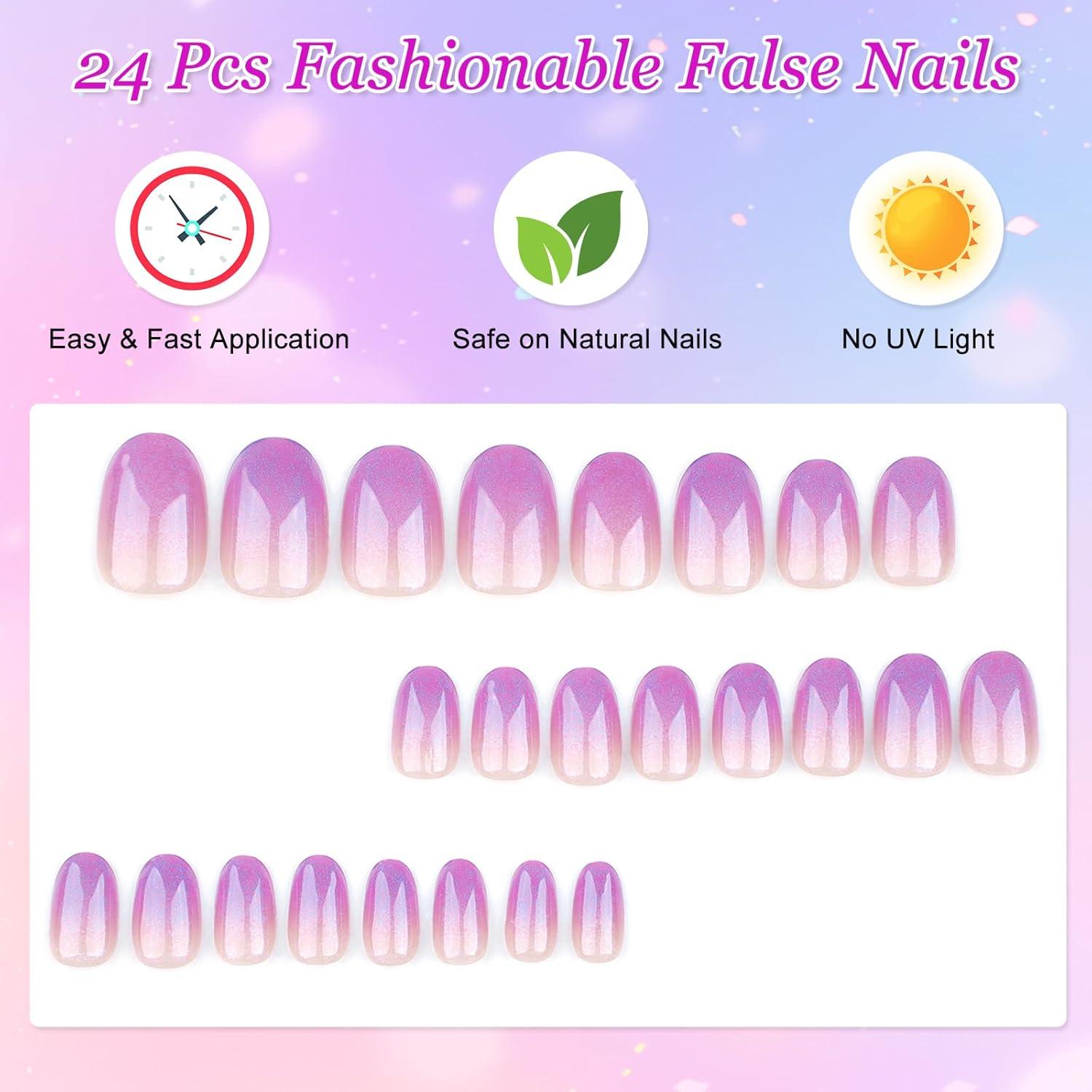Press On Nails Glänzend Rosa Lila Gradient Oval
