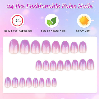 Press On Nails Glänzend Rosa Lila Gradient Oval