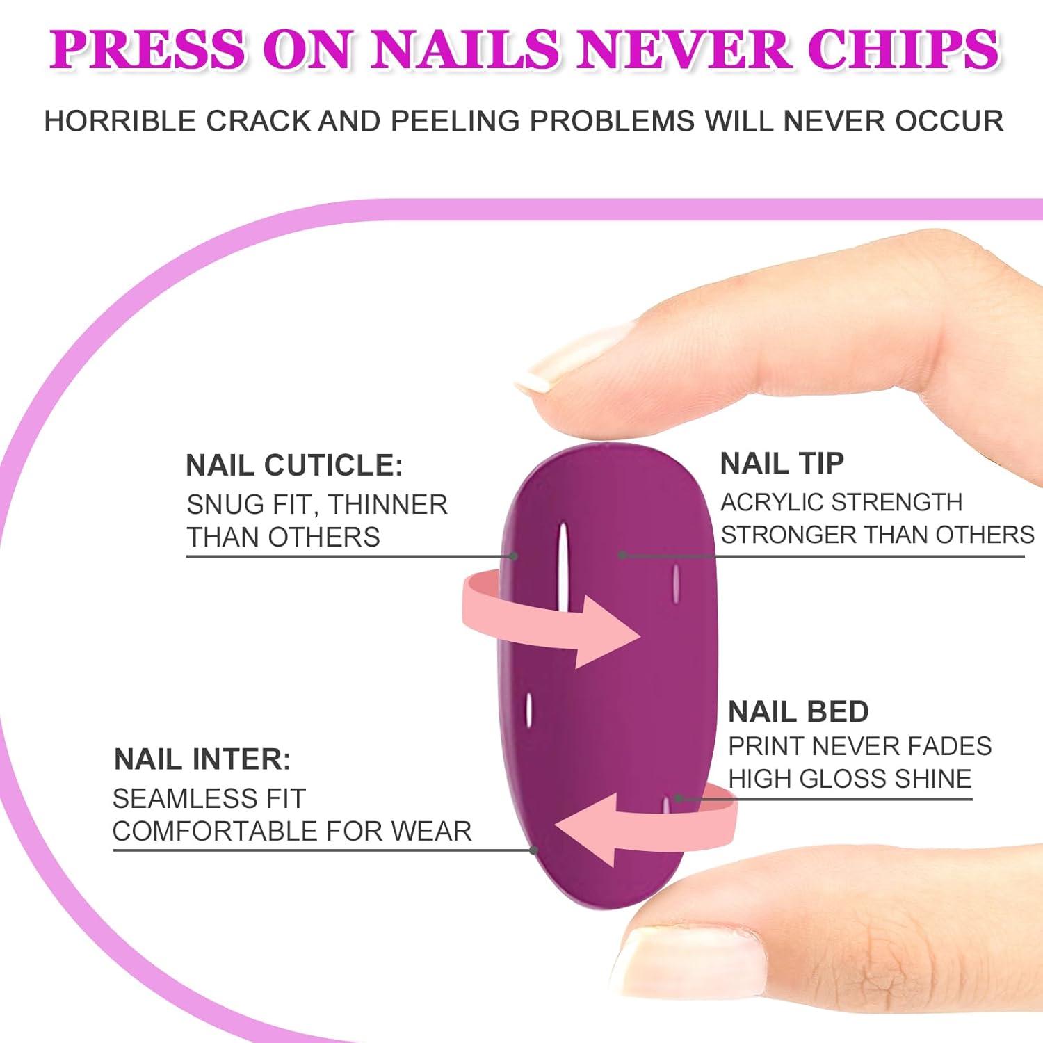 24 Stück Nägel zum Aufkleben Kurz Oval Glänzend Rosa Lila Gradient Französische Falsche Nägel Künstliche Nägel Press on Nails